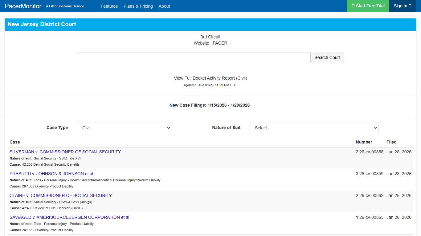 New Jersey District Court Information Page